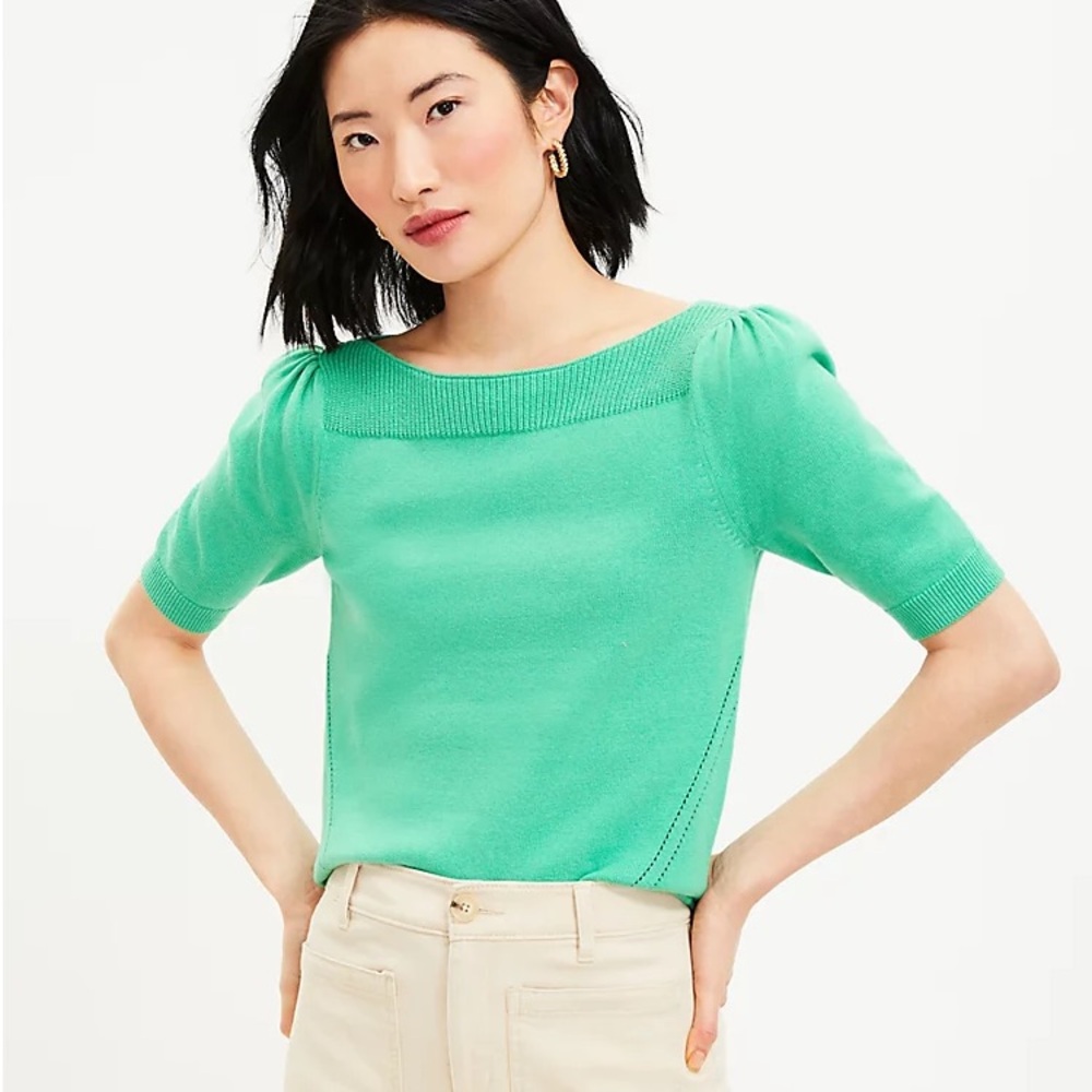 LOFT Puff Sleeve Boatneck Sweater Tee